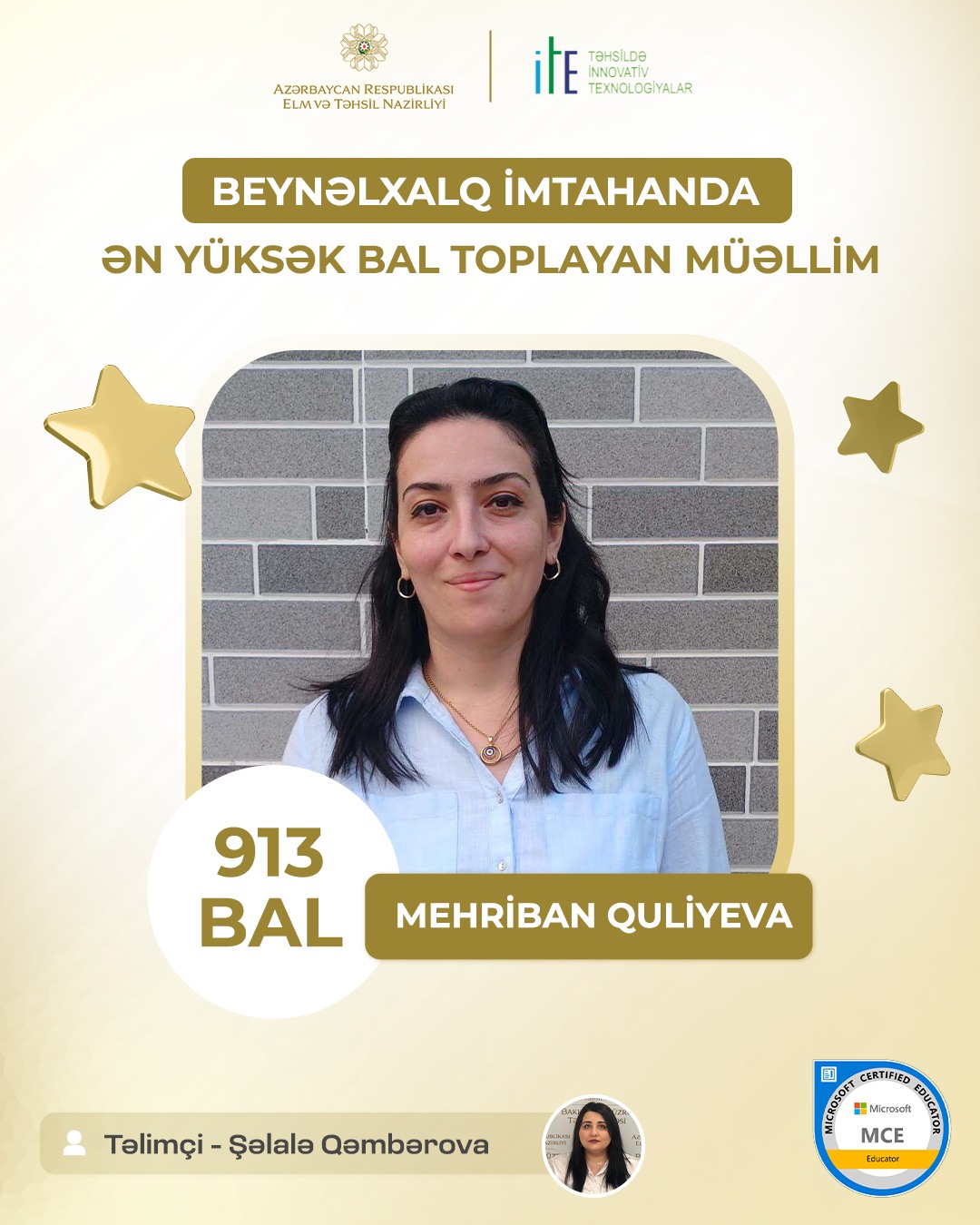 MCE imtahanında Azərbaycanda ilk dəfə olaraq 913 bal toplayan müəllim